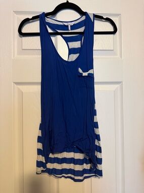 Kirra Blue and White Striped Racerback Tank with Pocket Bow Detail